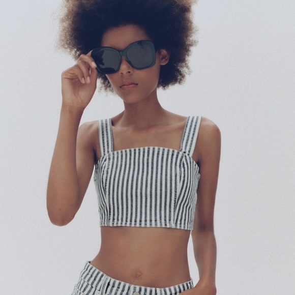 Zara denim stripe crop top NWT - Picture 1 of 4